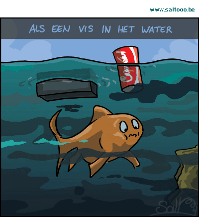 Thema van de cartoon op deze pagina: Als een vis in het water is niet echt meer van deze tijd, klik op de cartoon om naar de volgende te gaan