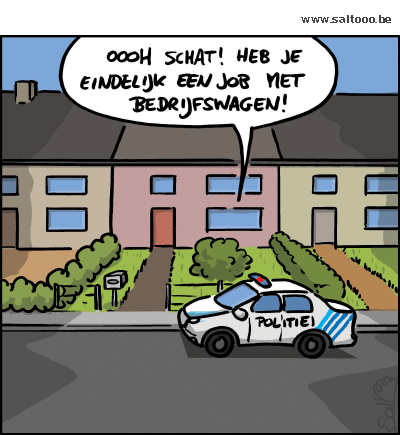 Thema van de cartoon op deze pagina: Het wordt moeilijk om een Belg te zijn zonder bedrijfswagen, klik op de cartoon om naar de volgende te gaan