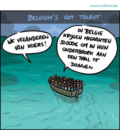 Thema van de cartoon op deze pagina: Italiaan Domenico wint Belgium's got talent editie 2015, klik op de cartoon om naar de volgende te gaan