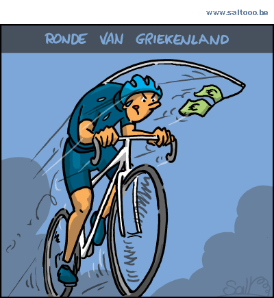 Thema van de cartoon op deze pagina: Zo ziet de ronde van Griekenland eruit, klik op de cartoon om naar de volgende te gaan