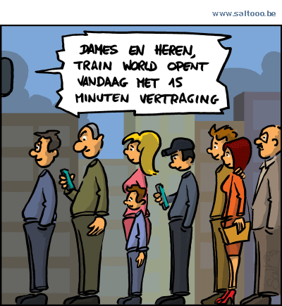 Thema van de cartoon op deze pagina: Het treinmuseum Train world opent 's morgens de deuren in stijl, klik op de cartoon om naar de volgende te gaan