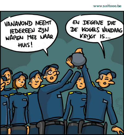 Thema van de cartoon op deze pagina: De politie waakt tegen terreur maar hebben ze wel de middelen, klik op de cartoon om naar de volgende te gaan