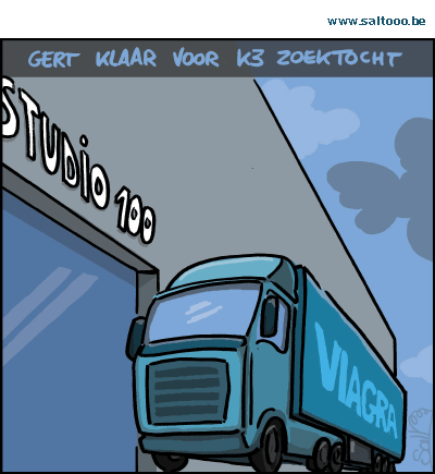 Thema van de cartoon op deze pagina: De zoektocht naar een totaal nieuwe K3 is gestart, klik op de cartoon om naar de volgende te gaan