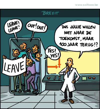 Thema van de cartoon op deze pagina: Een te groot deel van Engelsen wil uit Europa, klik op de cartoon om naar de volgende te gaan