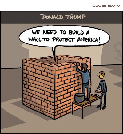 Thema van de cartoon op deze pagina: Donald Trump wil Amerika afsluiten en een muur bouwen , klik op de cartoon om naar de volgende te gaan