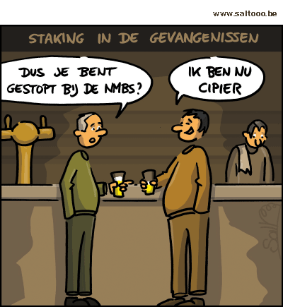 Thema van de cartoon op deze pagina: De cipiers blijven volharden in hun staking in de gevangenis, klik op de cartoon om naar de volgende te gaan