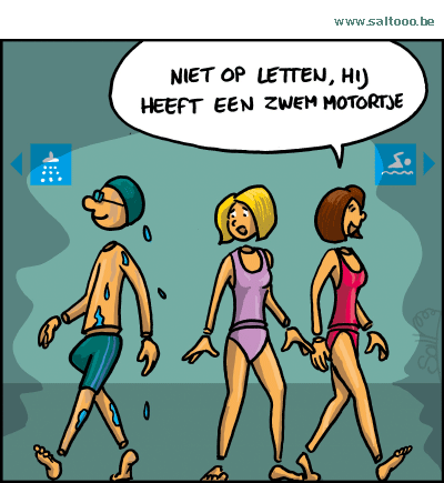 Thema van de cartoon op deze pagina: Een motortje kan in meerdere sporten een hulpmiddel zijn, klik op de cartoon om naar de volgende te gaan