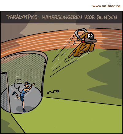 Thema van de cartoon op deze pagina: Na de olympische spelen volgen de paralympische spelen, klik op de cartoon om naar de volgende te gaan