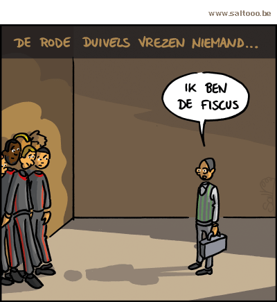 Thema van de cartoon op deze pagina: De Rode Duivels vrezen niemand, of toch bijna niemand, klik op de cartoon om naar de volgende te gaan