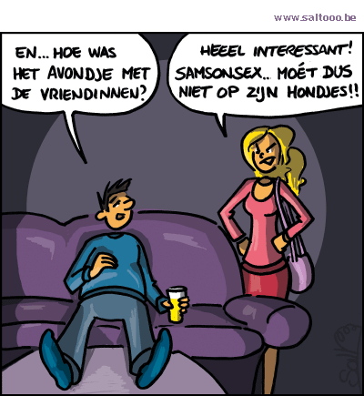 Thema van de cartoon op deze pagina: Samsonsex is kandidaat woord van het jaar, klik op de cartoon om naar de volgende te gaan