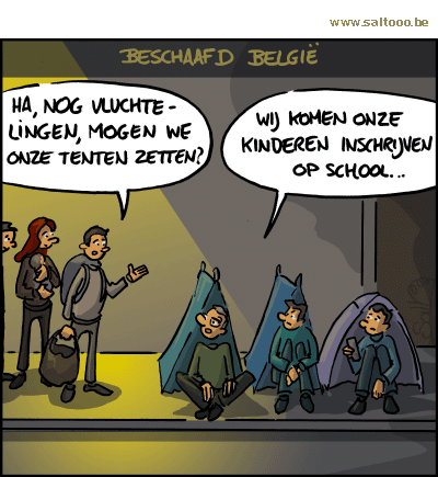 Thema van de cartoon op deze pagina: Nog steeds moeten mensen kamperen om in een school in te schrijven , klik op de cartoon om naar de volgende te gaan