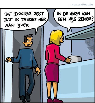 Thema van de cartoon op deze pagina: De dokter stelt vast dat je ijzertekort hebt en dan..., klik op de cartoon om naar de volgende te gaan