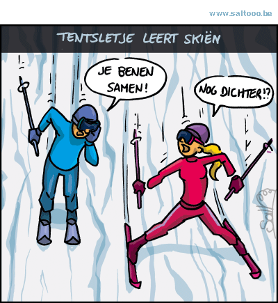 Thema van de cartoon op deze pagina: Tentsletje leerst skiën, klik op de cartoon om naar de volgende te gaan