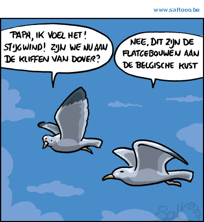 Thema van de cartoon op deze pagina: Aan de kliffen van Dover vind je stijgwinden of thermiek, klik op de cartoon om naar de volgende te gaan