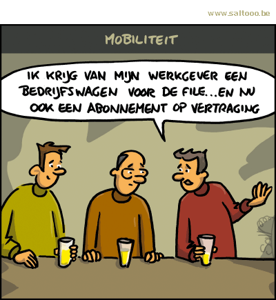 Thema van de cartoon op deze pagina: Als de werkgever naast de bedrijfswagen ook een treinabonnement betaalt, klik op de cartoon om naar de volgende te gaan