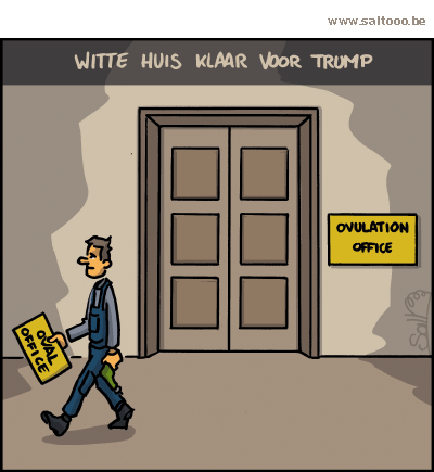 Thema van de cartoon op deze pagina: Het witte huis is klaargestoomd om Trump te ontvangen, klik op de cartoon om naar de volgende te gaan
