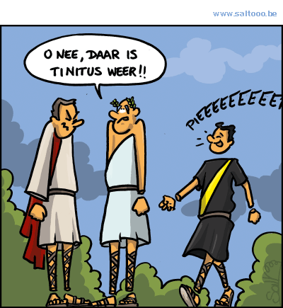 Thema van de cartoon op deze pagina: O nee daar is die vervelende tinnitus weer, klik op de cartoon om naar de volgende te gaan