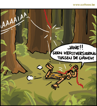 Thema van de cartoon op deze pagina: Tarzan is niet bepaald een grote fan fan de kerstsfeer, klik op de cartoon om naar de volgende te gaan