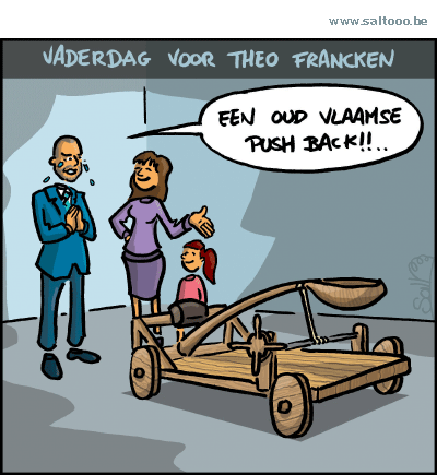 Thema van de cartoon op deze pagina: Ook Theo Francken krijgt een kadootje voor vaderdag, klik op de cartoon om naar de volgende te gaan