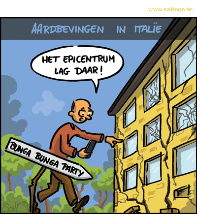 Thema van de cartoon op deze pagina: Op zoek naar de oorzaak van aardbevingen in Italie, klik op de cartoon om naar de volgende te gaan