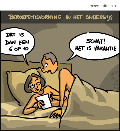 Thema van de cartoon op deze pagina: Vakantie is niet makkelijk voor mensen met beroepsmisvorming , klik op de cartoon om naar de volgende te gaan