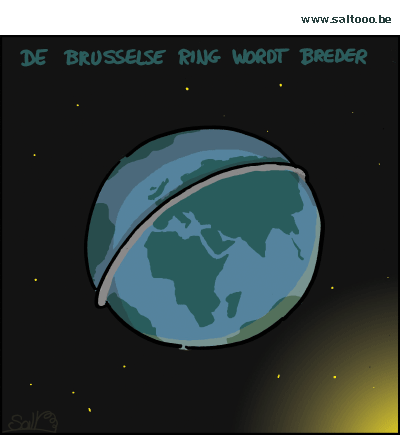 Thema van de cartoon op deze pagina: Binnenkort wordt de Brusselse ring breder gemaakt, klik op de cartoon om naar de volgende te gaan