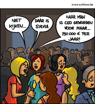 Thema van de cartoon op deze pagina: Elke CEO wil blijkbaar het meest van allemaal verdienen, klik op de cartoon om naar de volgende te gaan