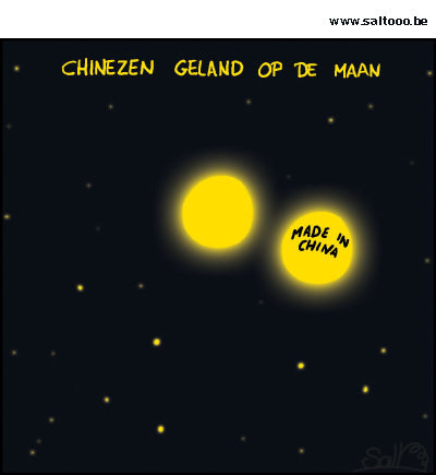 Thema van de cartoon op deze pagina: Na de Amerikanen en de Russen staan de Chinezen nu ook op de maan, klik op de cartoon om naar de volgende te gaan