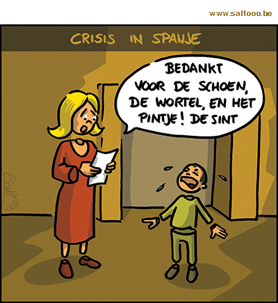 Thema van de cartoon op deze pagina: Het is crisis in Spanje en dat merken we hier ook, klik op de cartoon om naar de volgende te gaan