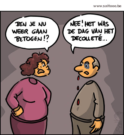 Thema van de cartoon op deze pagina: P-magazine organiseert dag van het decolleté, klik op de cartoon om naar de volgende te gaan