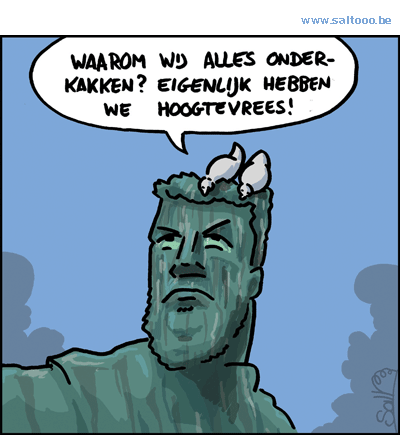 Thema van de cartoon op deze pagina: Voor wie altijd al wou weten waarom er zoveel duiven shit is, klik op de cartoon om naar de volgende te gaan