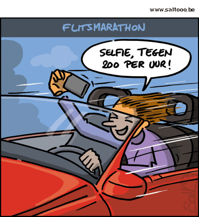 Thema van de cartoon op deze pagina: De flitsmarathon om mensen bewust te maken is geen groot succes, klik op de cartoon om naar de volgende te gaan