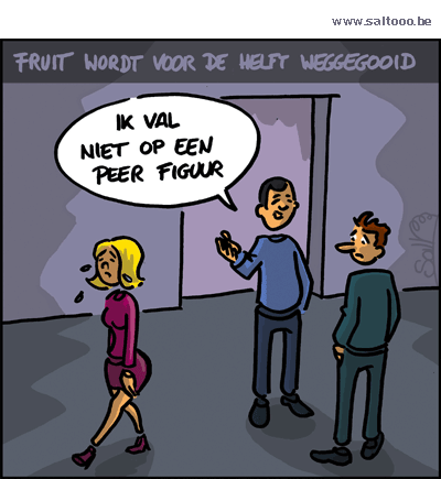 Thema van de cartoon op deze pagina: Met zijn allen verspillen we in europa behoorlijk wat fruit, klik op de cartoon om naar de volgende te gaan