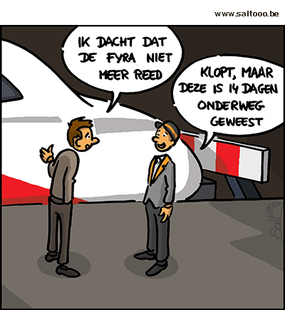 Thema van de cartoon op deze pagina: De beloftevolle Fyra blijkt een ramp te zijn als vervanger van de benelux trein, klik op de cartoon om naar de volgende te gaan