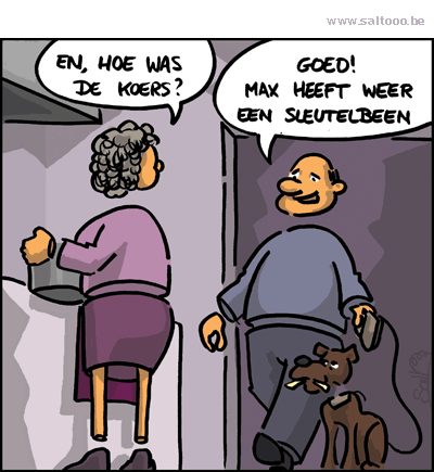 Thema van de cartoon op deze pagina: Iedereen kan genieten van een goeie koers, klik op de cartoon om naar de volgende te gaan