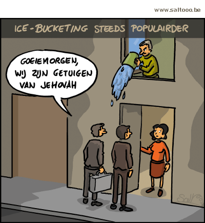 Thema van de cartoon op deze pagina: Ice-bucketing brengt de spierkziekte ALS onder de aandacht, klik op de cartoon om naar de volgende te gaan