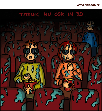 Thema van de cartoon op deze pagina: Kaskraker Titanic is op de 100 verjaardag van de ramp ook in 3D, klik op de cartoon om naar de volgende te gaan