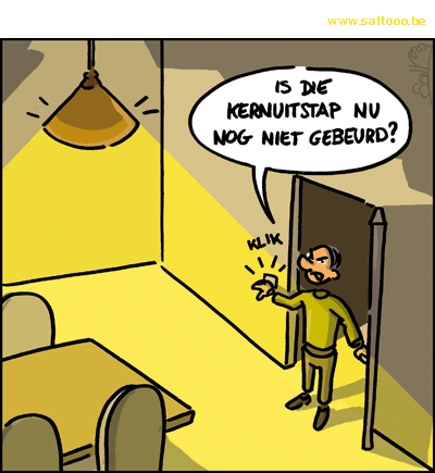 Thema van de cartoon op deze pagina: Men beweert stellig dat bij kernuitstap het licht zal uitgaan, klik op de cartoon om naar de volgende te gaan