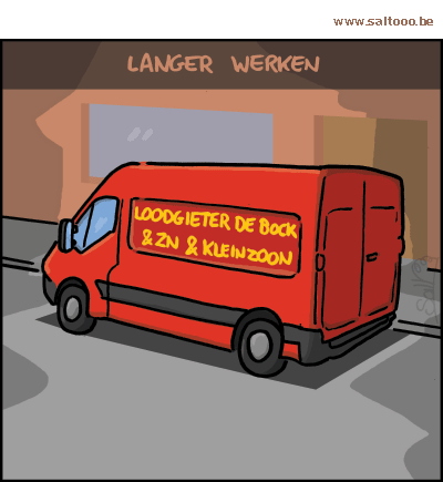 Thema van de cartoon op deze pagina: Er zit niks anders op, we zullen met zijn allen langer moeten werken, klik op de cartoon om naar de volgende te gaan