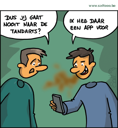 Thema van de cartoon op deze pagina: Voor alles is er een app, klik op de cartoon om naar de volgende te gaan