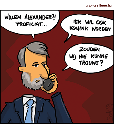 Thema van de cartoon op deze pagina: Willem Alexander van Oranje wordt koning, klik op de cartoon om naar de volgende te gaan