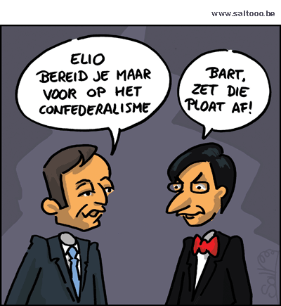 Thema van de cartoon op deze pagina: Bart 'zet die ploat af' De Wever maakt zijn intrede onvergetelijk, klik op de cartoon om naar de volgende te gaan